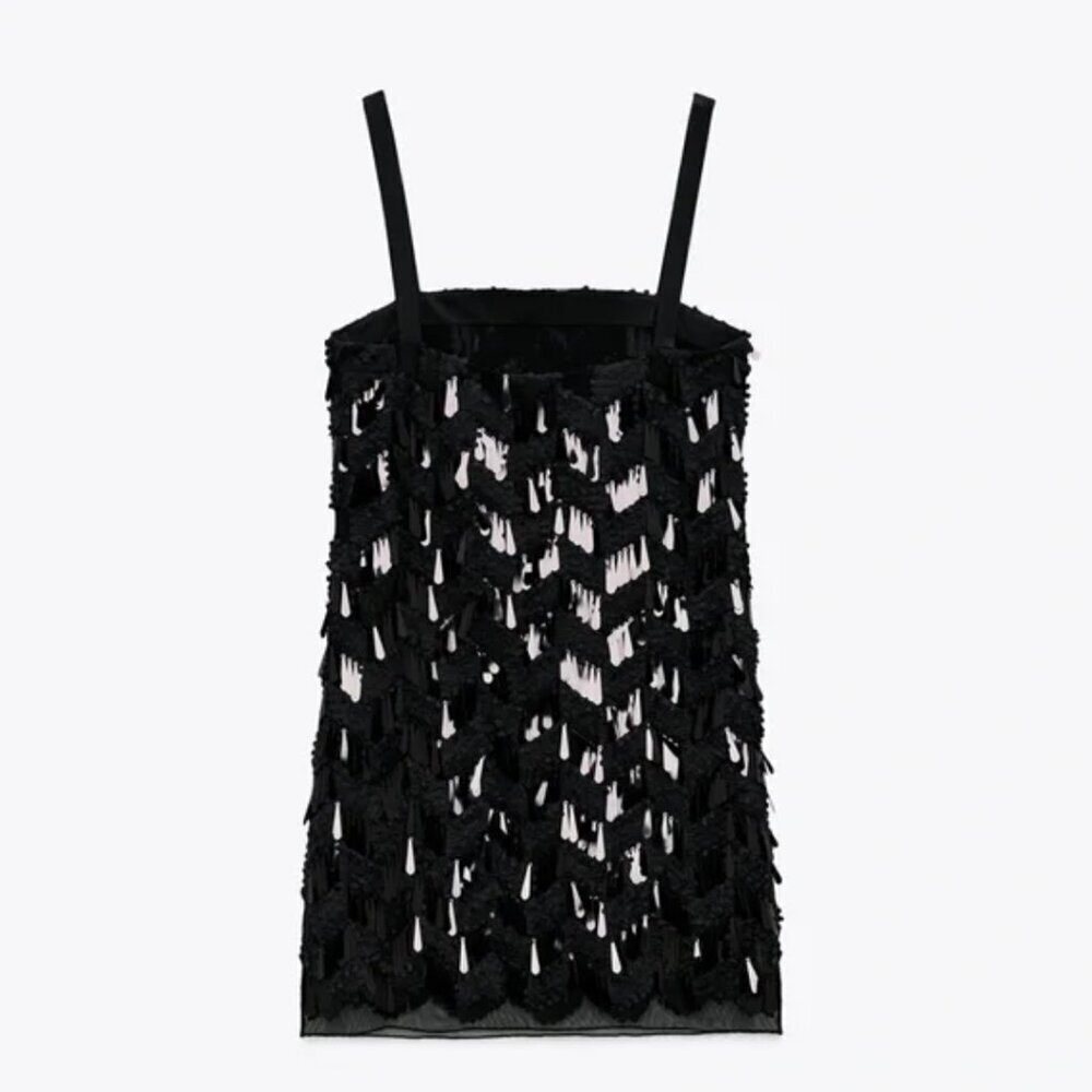 Zara Black Sequin Mini Dress with Straps - SIZE Medium NEW WITH TAG! - Picture 9 of 12